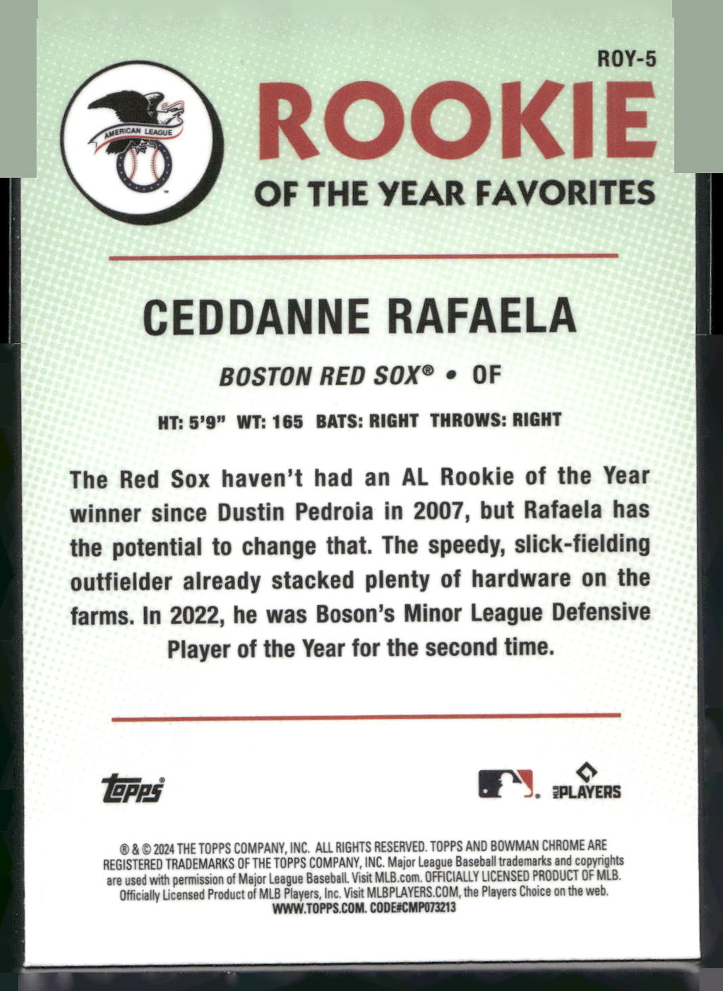 2024 Bowman #ROY-5 Ceddanne Rafaela Rookie of the Year Favorites