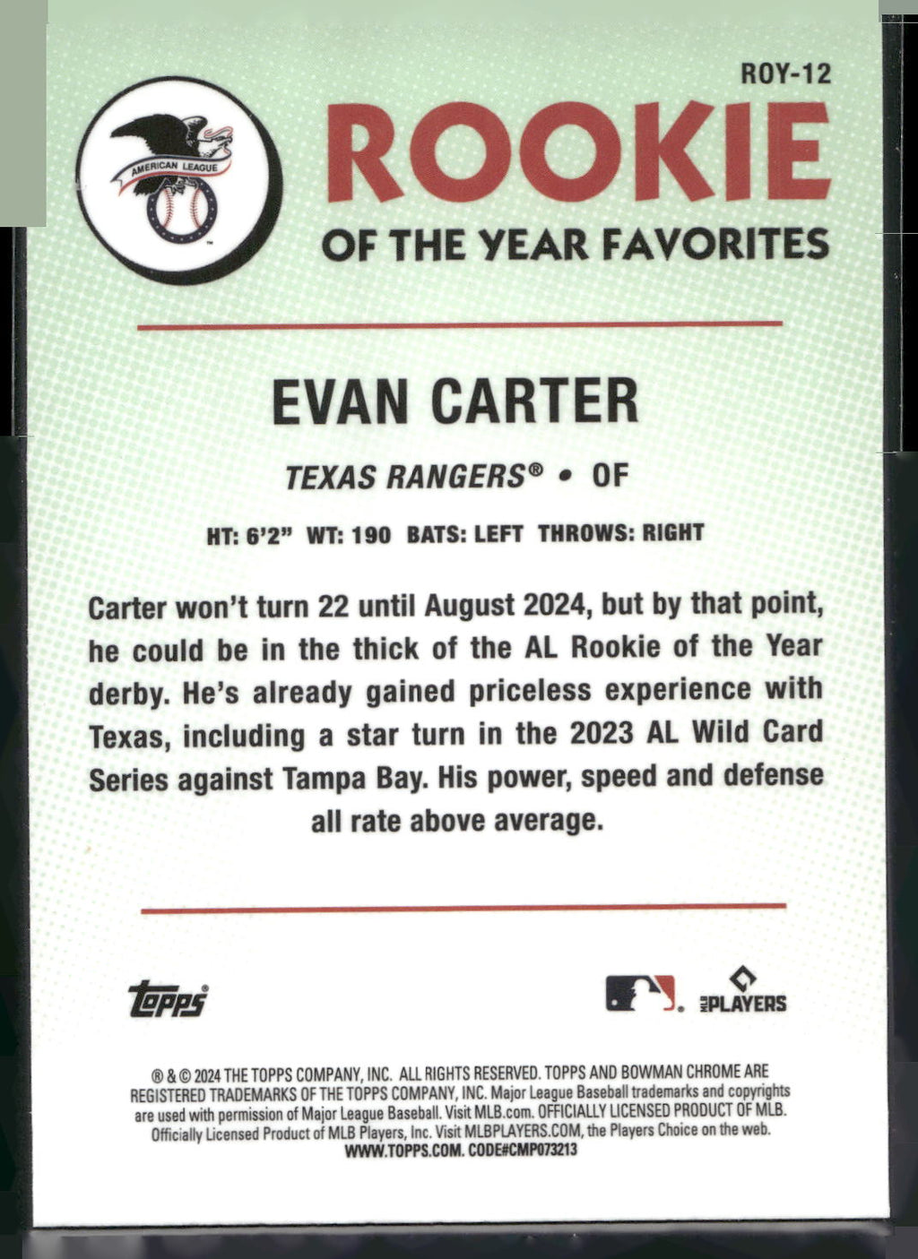 2024 Bowman #ROY-12 Evan Carter Rookie of the Year Favorites