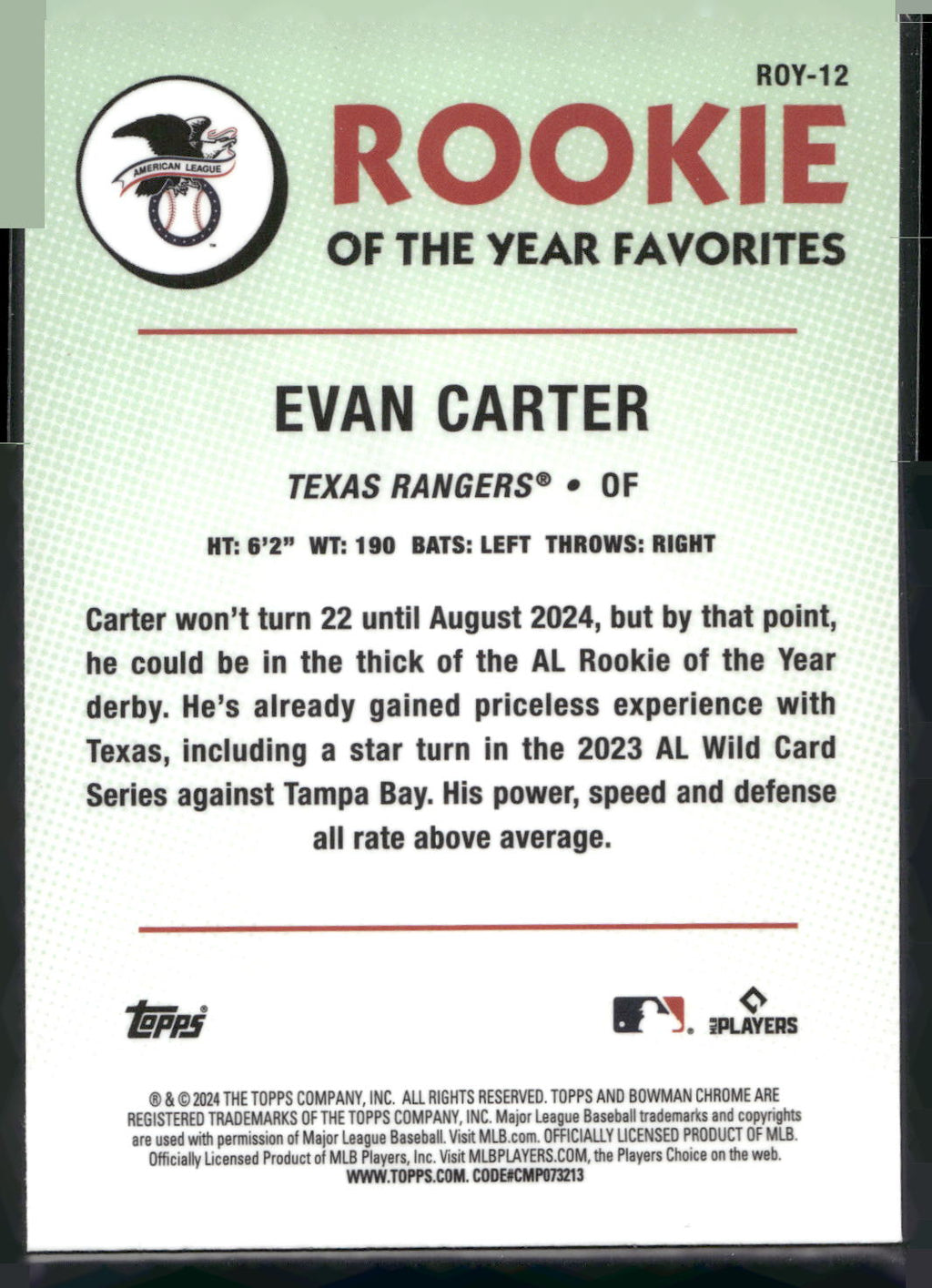 2024 Bowman #ROY-12 Evan Carter Rookie of the Year Favorites