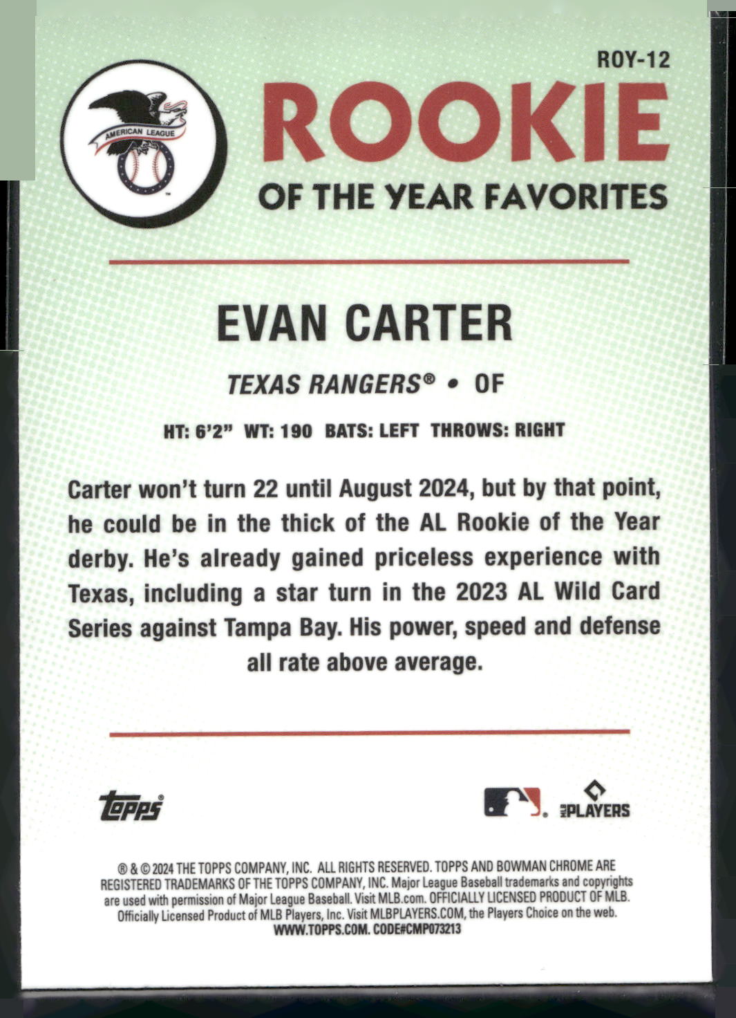 2024 Bowman #ROY-12 Evan Carter Rookie of the Year Favorites