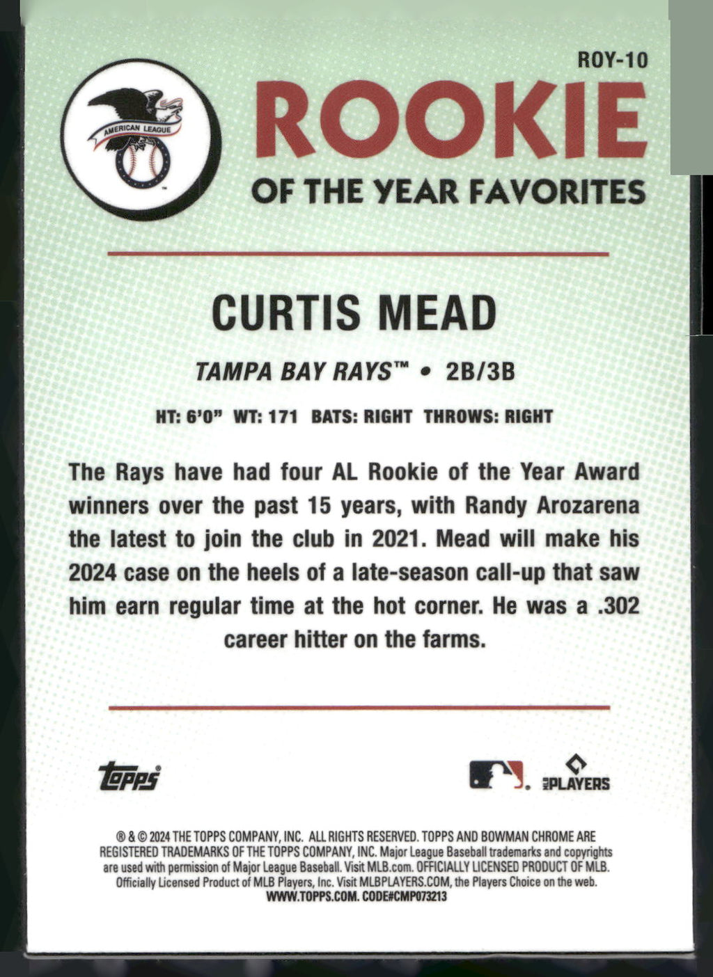 2024 Bowman #ROY-10 Curtis Mead Rookie of the Year Favorites