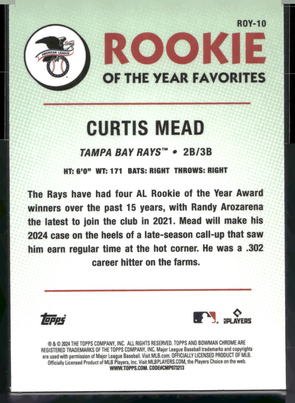 2024 Bowman #ROY-10 Curtis Mead Rookie of the Year Favorites
