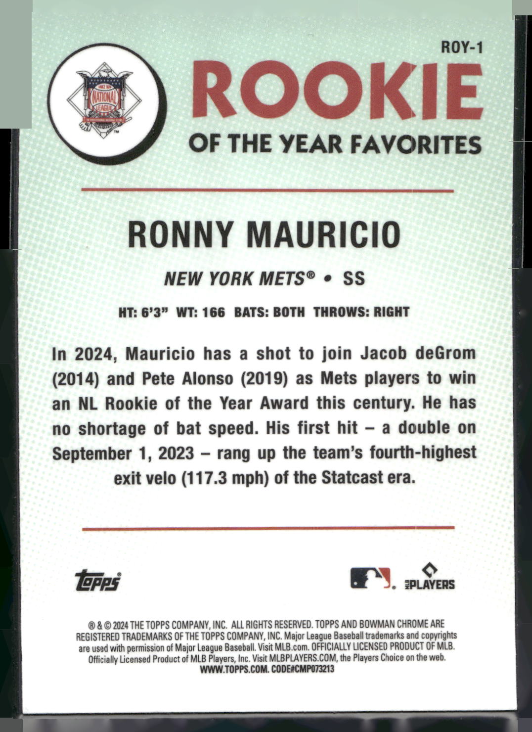 2024 Bowman #ROY-1 Ronny Mauricio Rookie of the Year Favorites