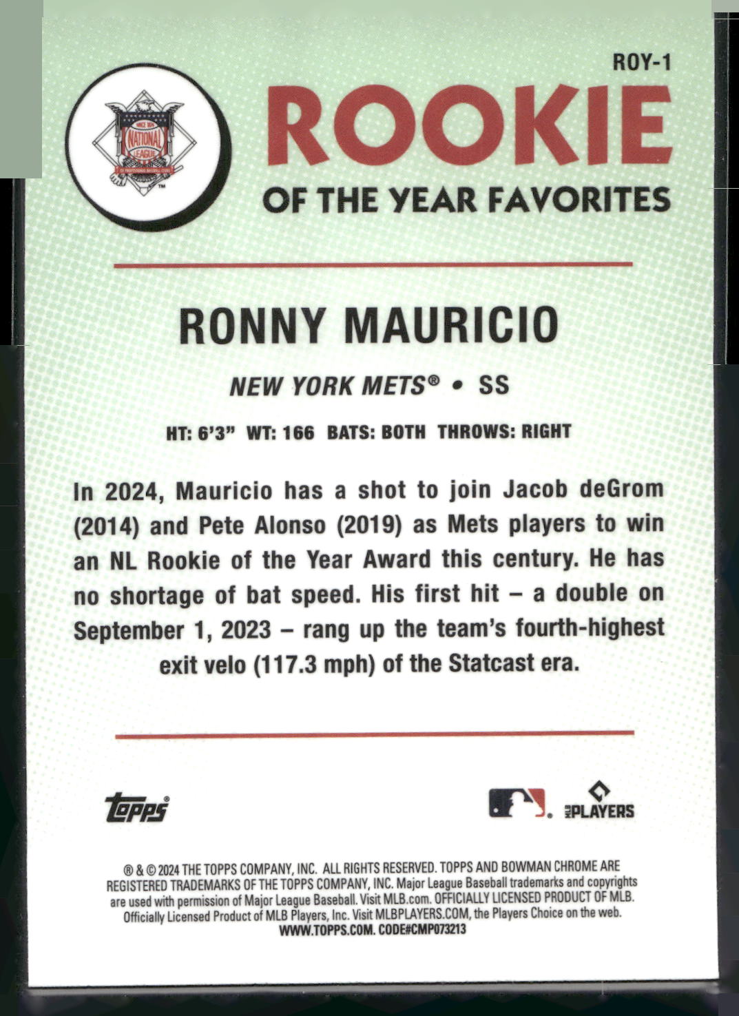 2024 Bowman #ROY-1 Ronny Mauricio Rookie of the Year Favorites