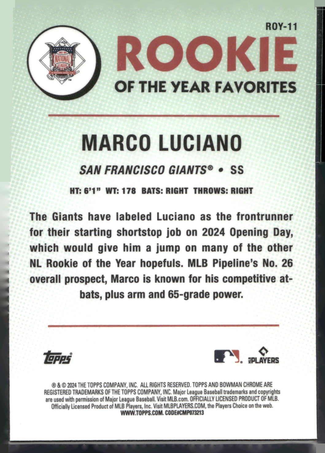 2024 Bowman #ROY-11 Marco Luciano Rookie of the Year Favorites