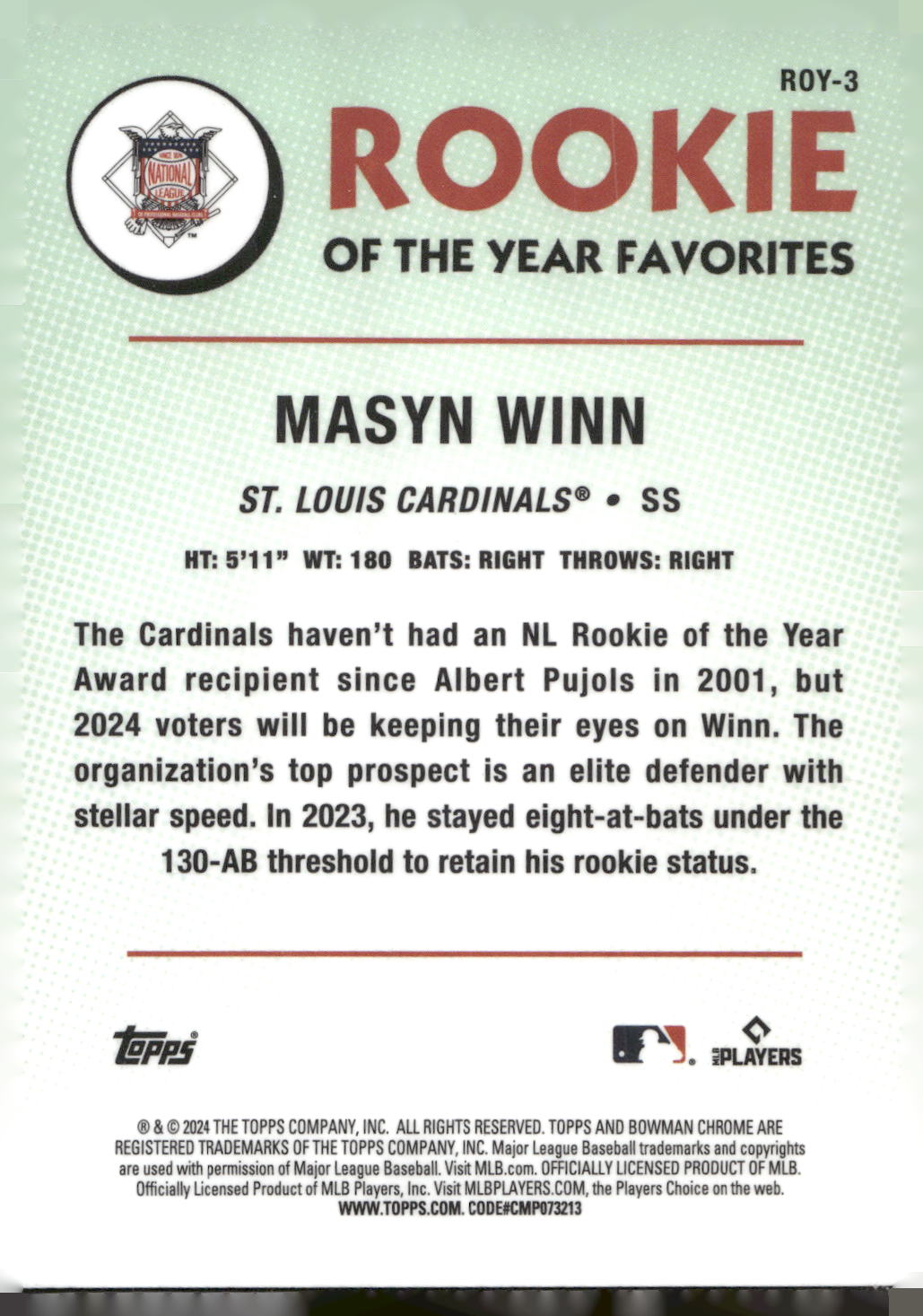 2024 Bowman #ROY-3 Masyn Winn Rookie of the Year Favorites