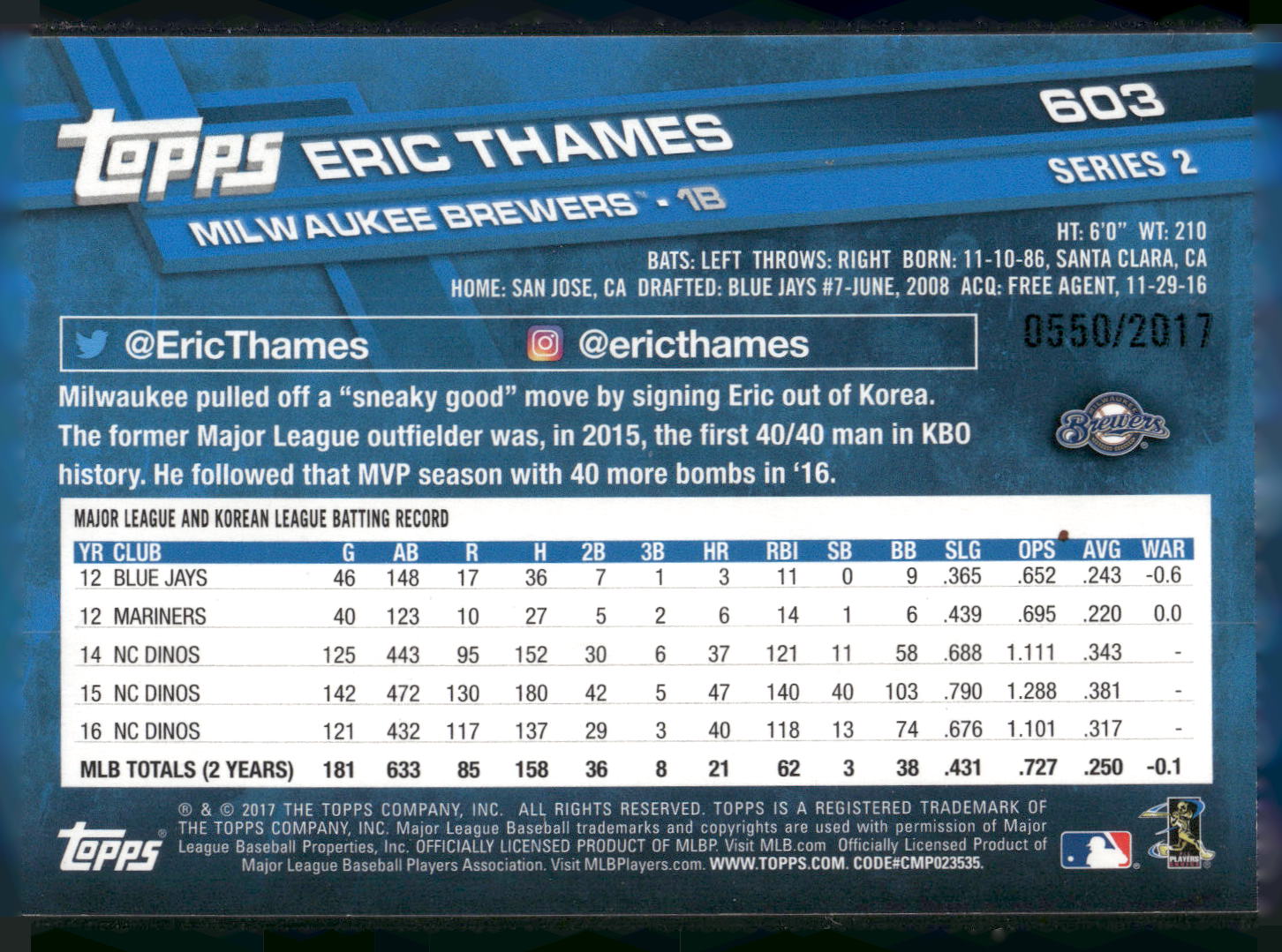 2017 Topps #603 Eric Thames