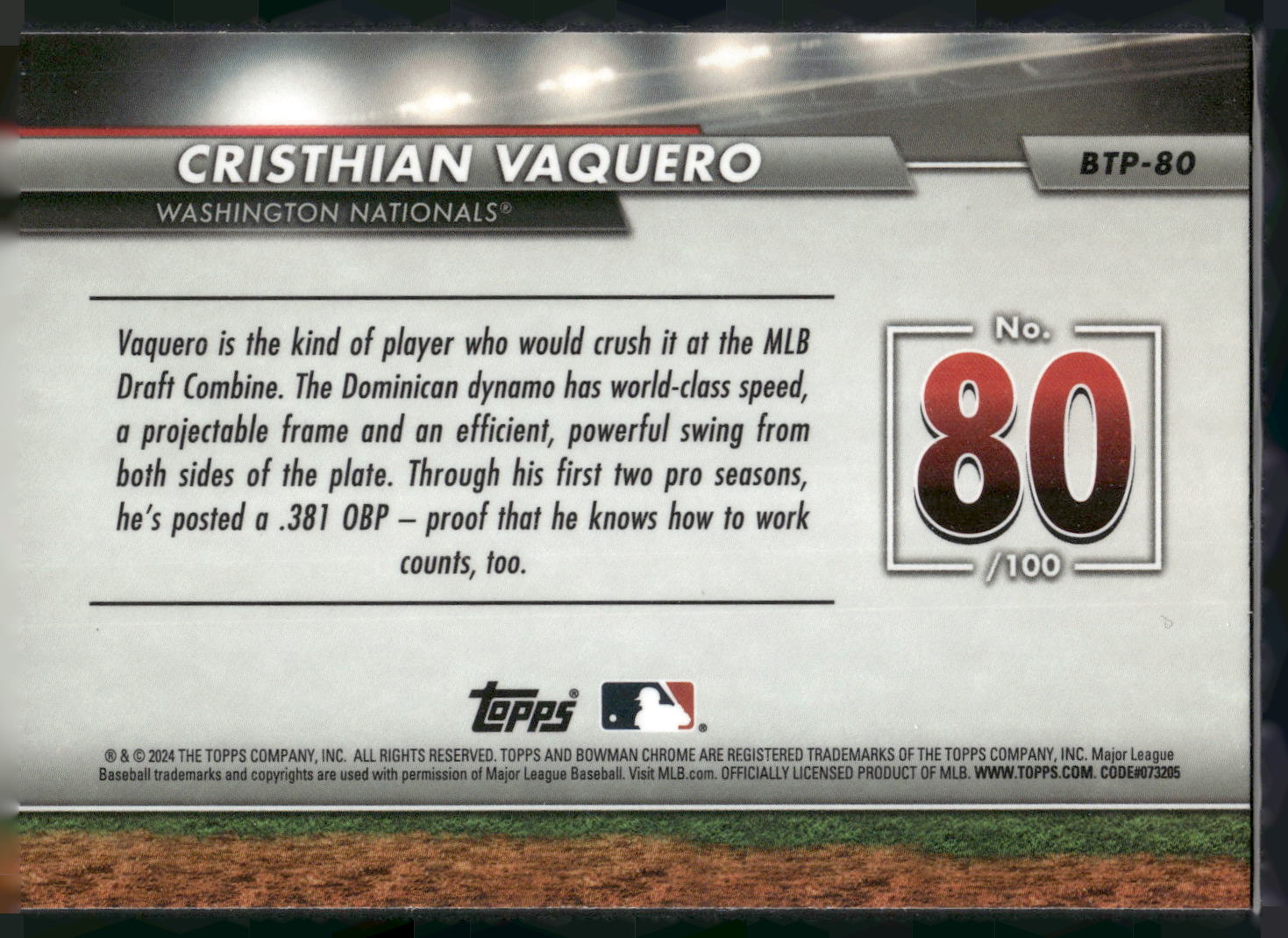 2024 Bowman #BTP-80 Cristhian Vaquero Bowman Scouts' Top 100