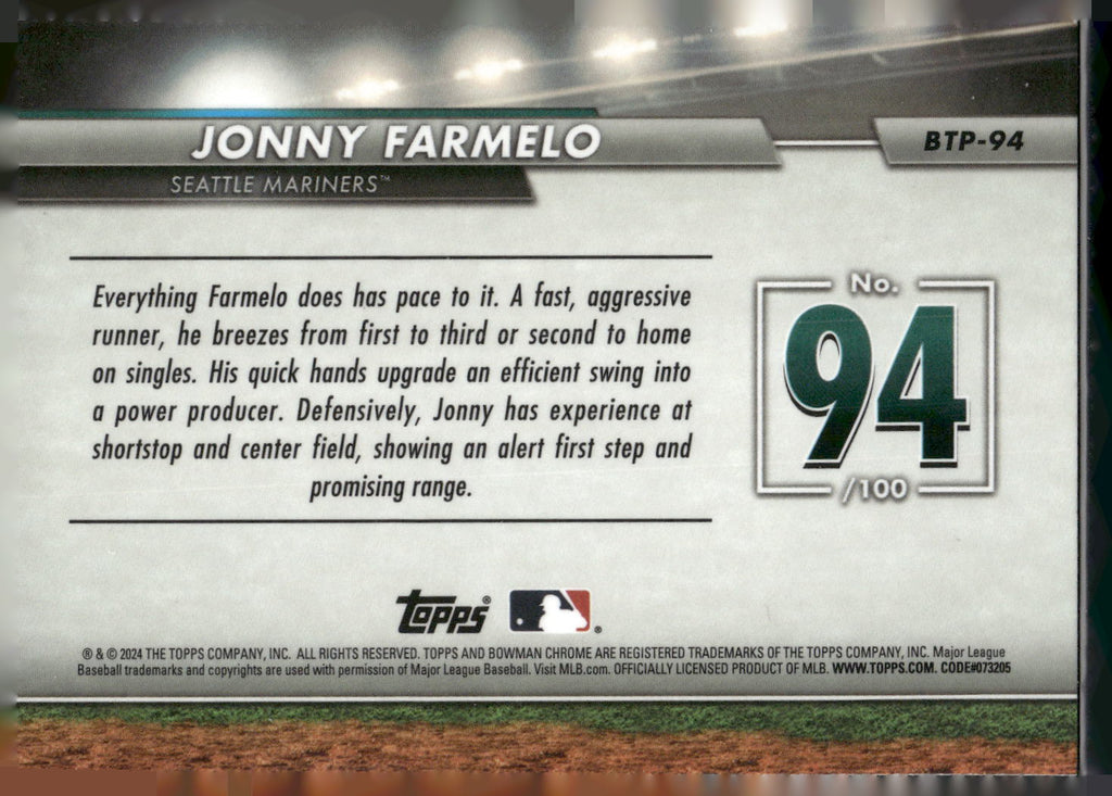 2024 Bowman #BTP-94 Jonny Farmelo Bowman Scouts' Top 100