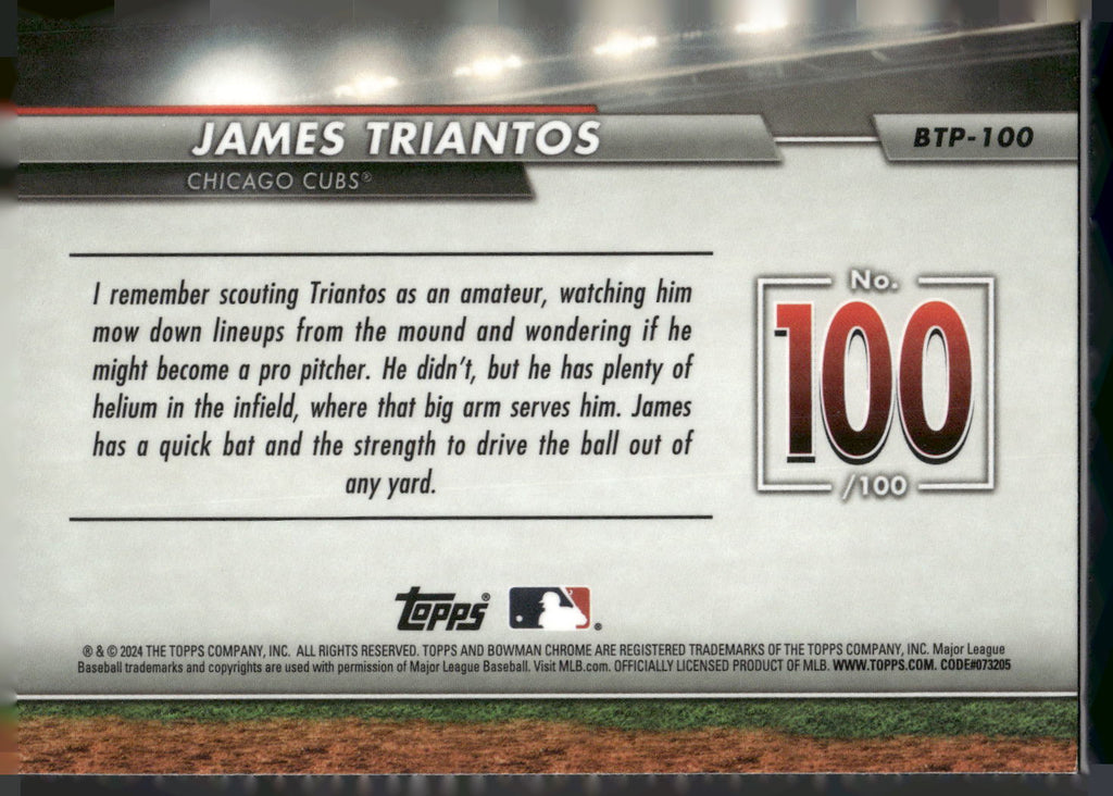 2024 Bowman #BTP-100 James Triantos Bowman Scouts' Top 100