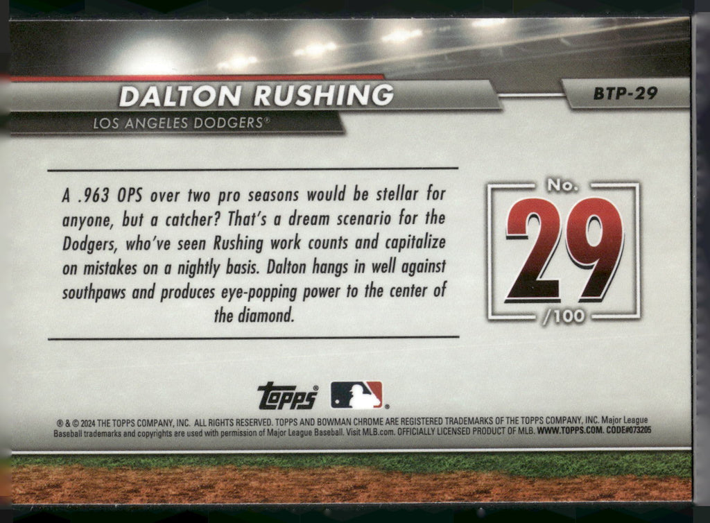 2024 Bowman #BTP-29 Dalton Rushing Bowman Scouts' Top 100