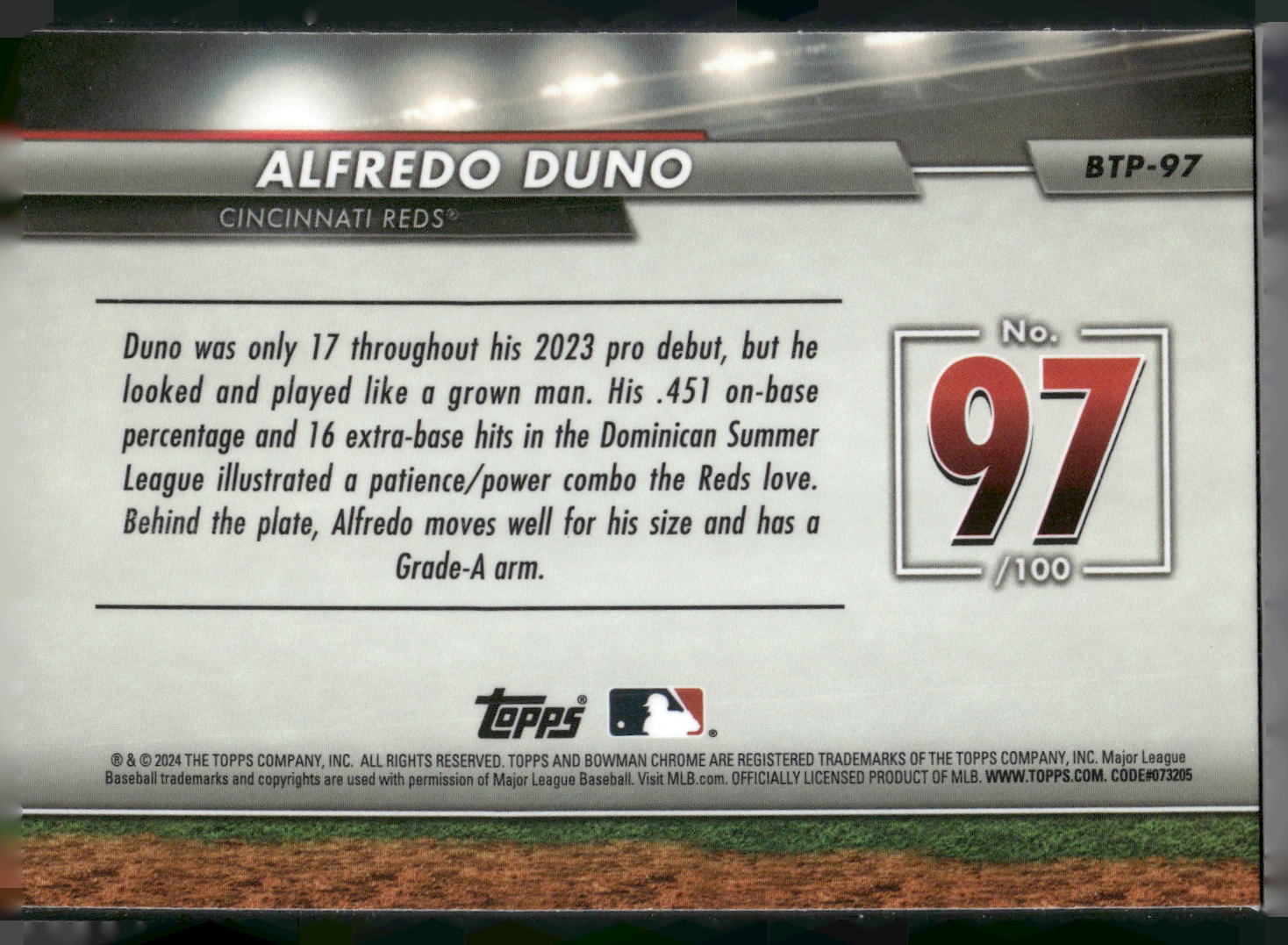 2024 Bowman #BTP-97 Alfredo Duno Bowman Scouts' Top 100