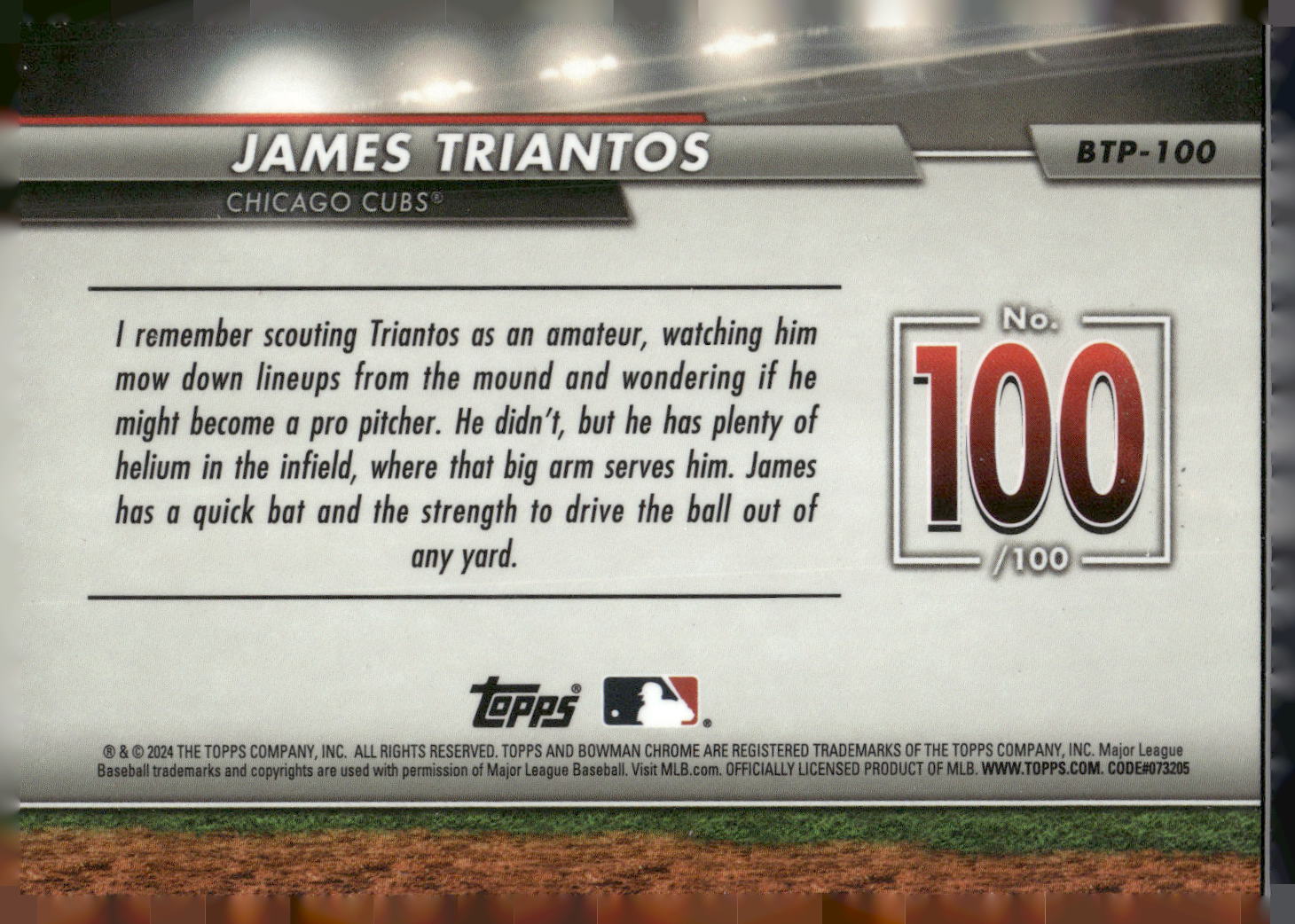 2024 Bowman #BTP-100 James Triantos Bowman Scouts' Top 100