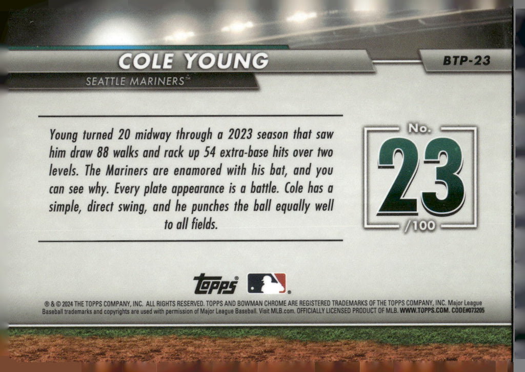 2024 Bowman #BTP-23 Cole Young Bowman Scouts' Top 100