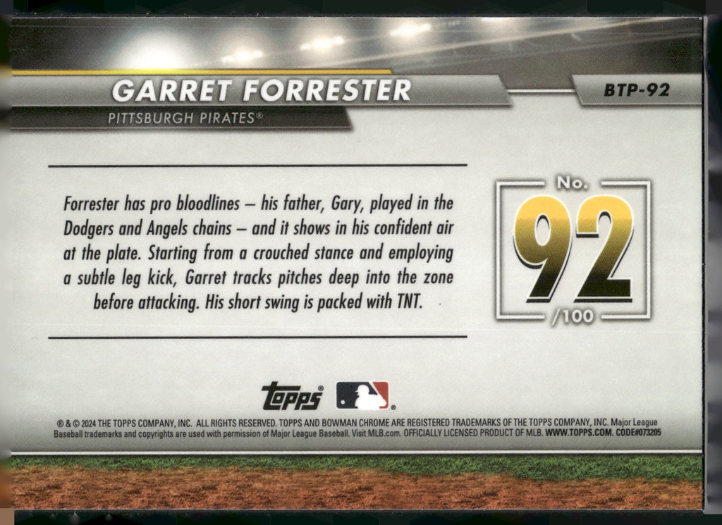 2024 Bowman #BTP-92 Garret Forrester Bowman Scouts' Top 100