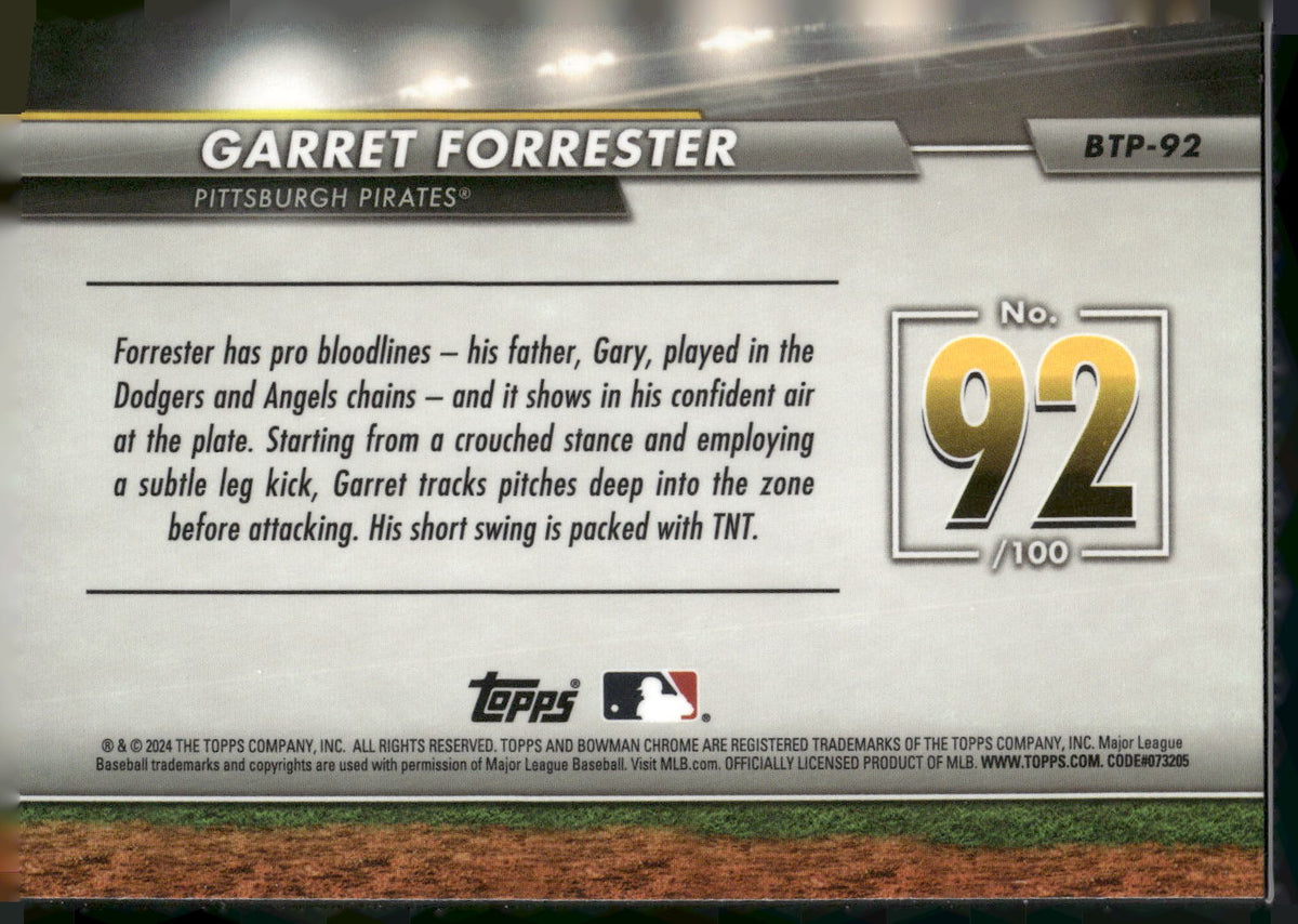 2024 Bowman #BTP-92 Garret Forrester Bowman Scouts' Top 100