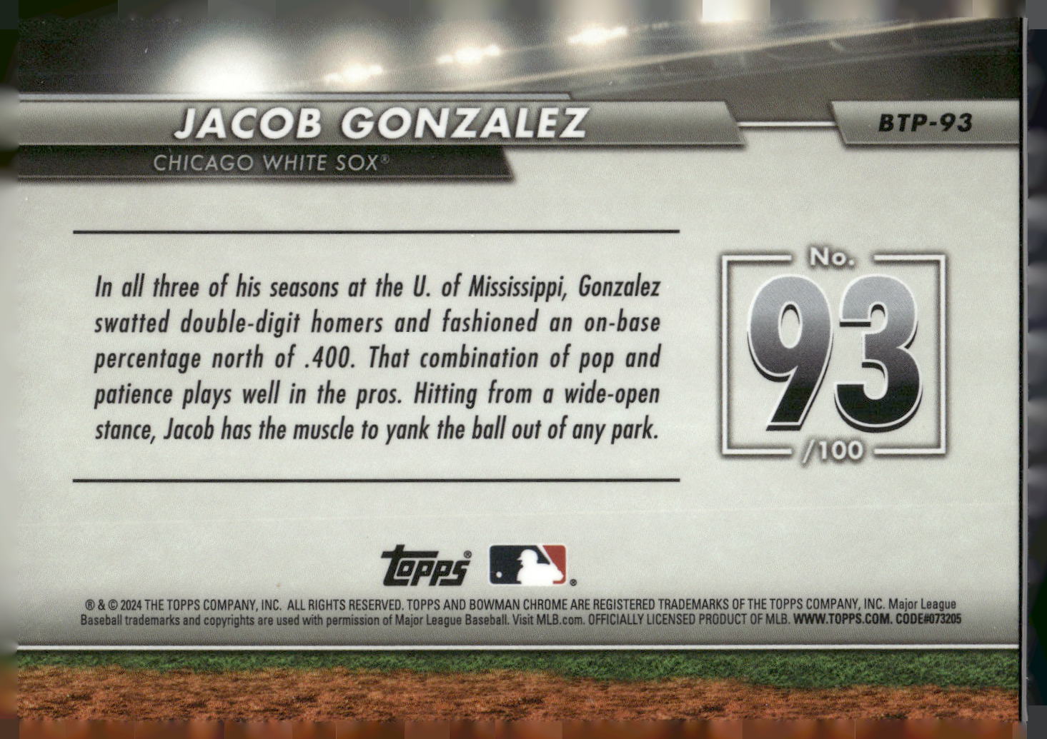 2024 Bowman #BTP-93 Jacob Gonzalez Bowman Scouts' Top 100