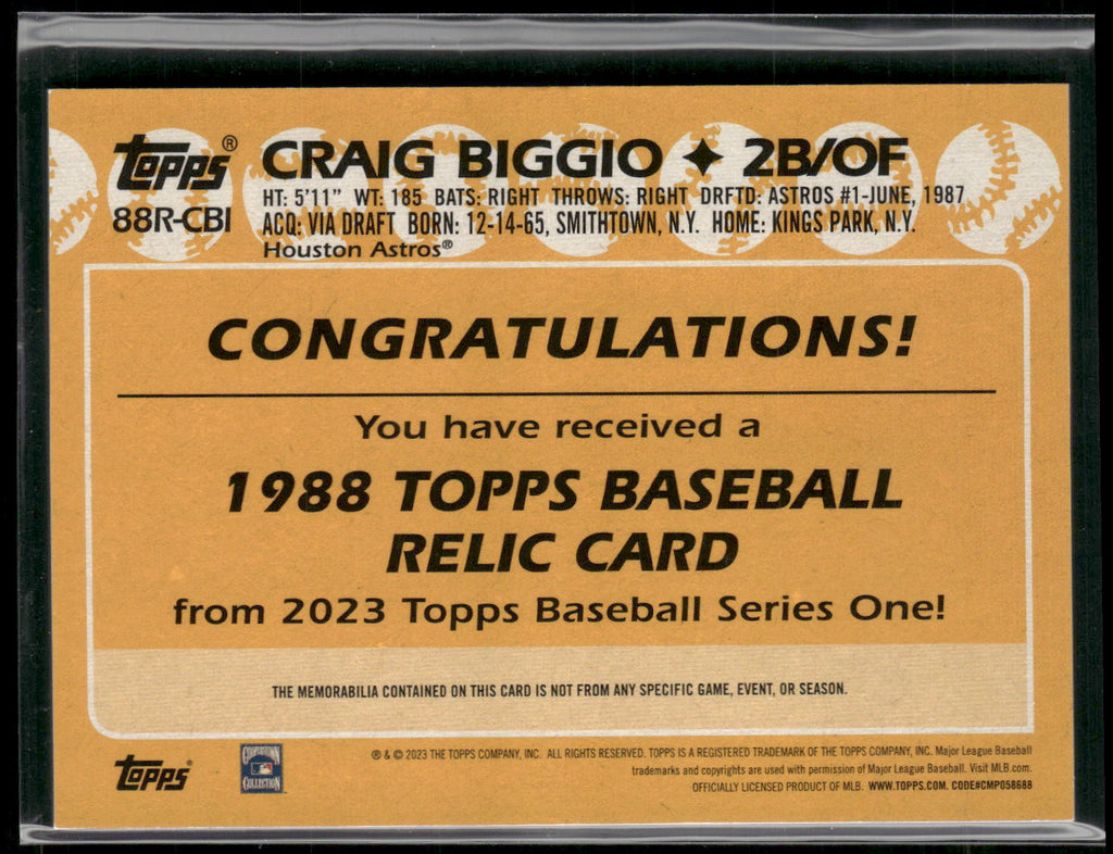 2023 Topps #88R-CBI Craig Biggio 1988 Topps Baseball 35th Relics