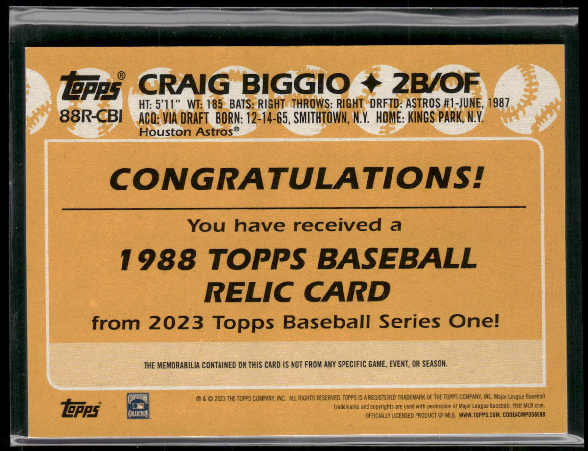2023 Topps #88R-CBI Craig Biggio 1988 Topps Baseball 35th Relics