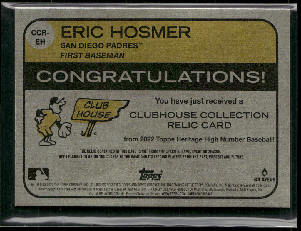 2022 Topps Heritage #CC-EH Eric Hosmer Clubhouse Collection Relics
