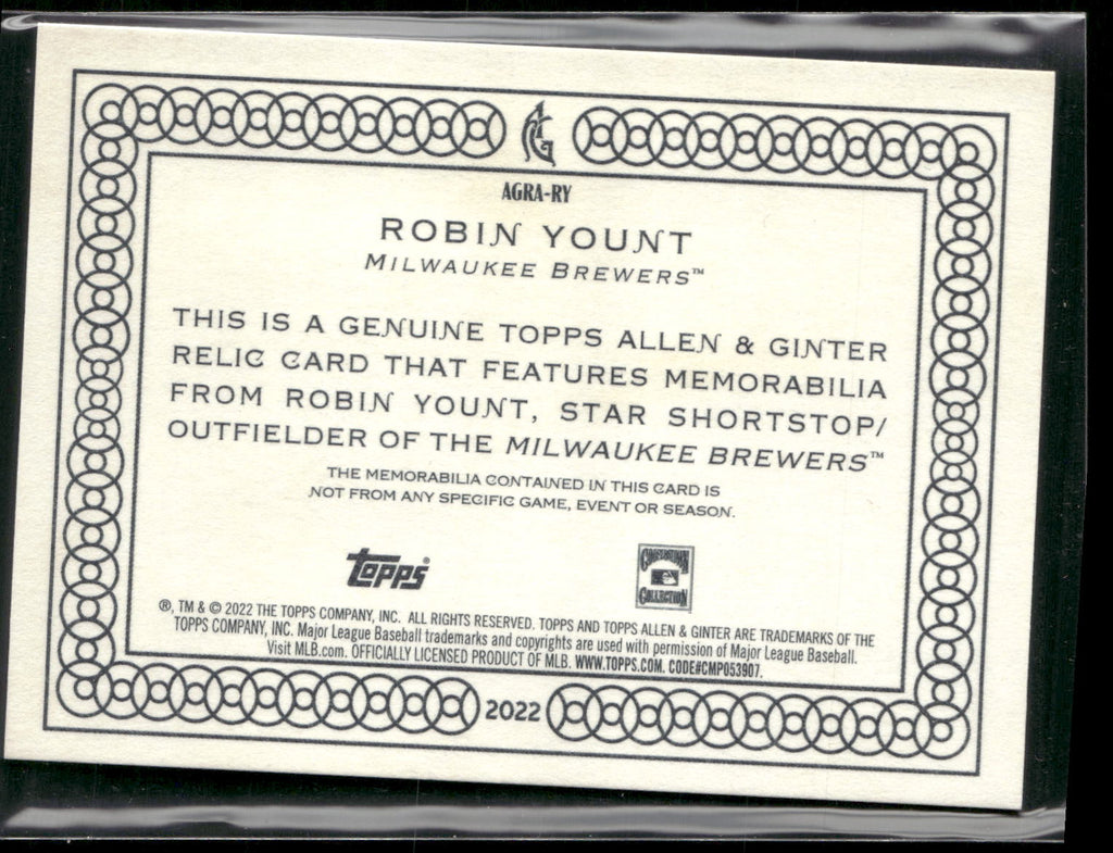 2022 Topps Allen & Ginter #AGRA-RY Robin Yount Full-Size Relics A Design
