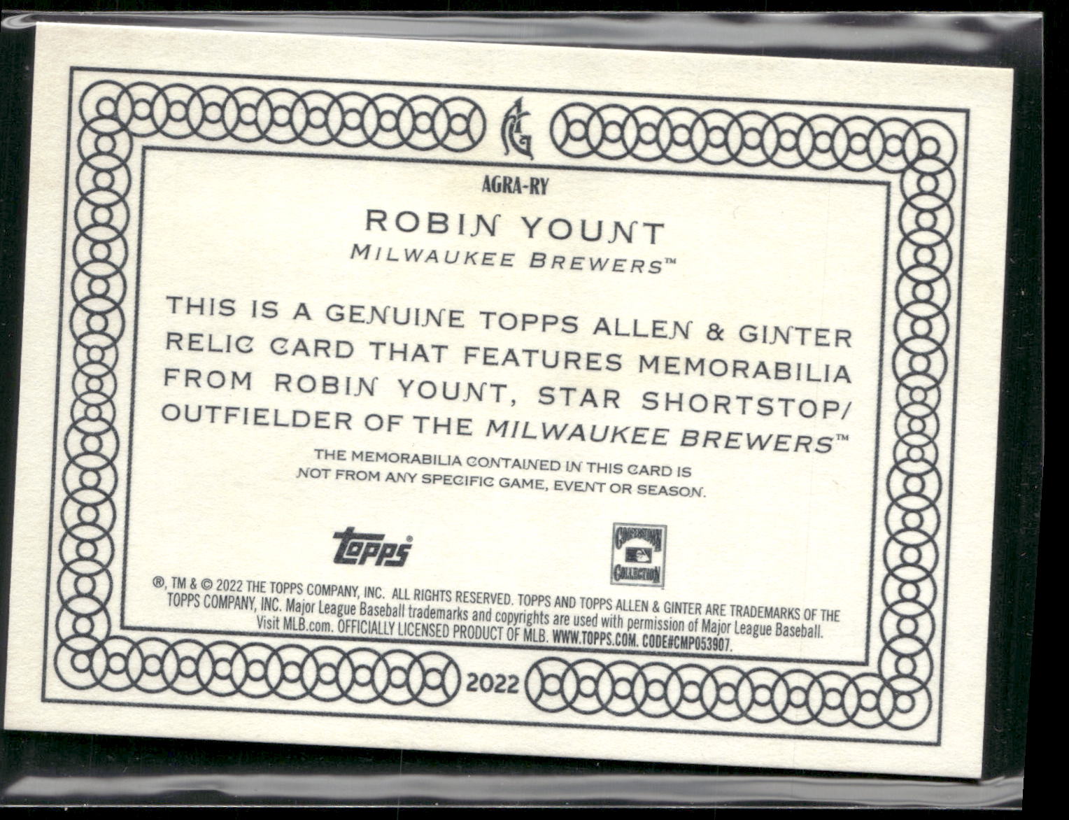 2022 Topps Allen & Ginter #AGRA-RY Robin Yount Full-Size Relics A Design