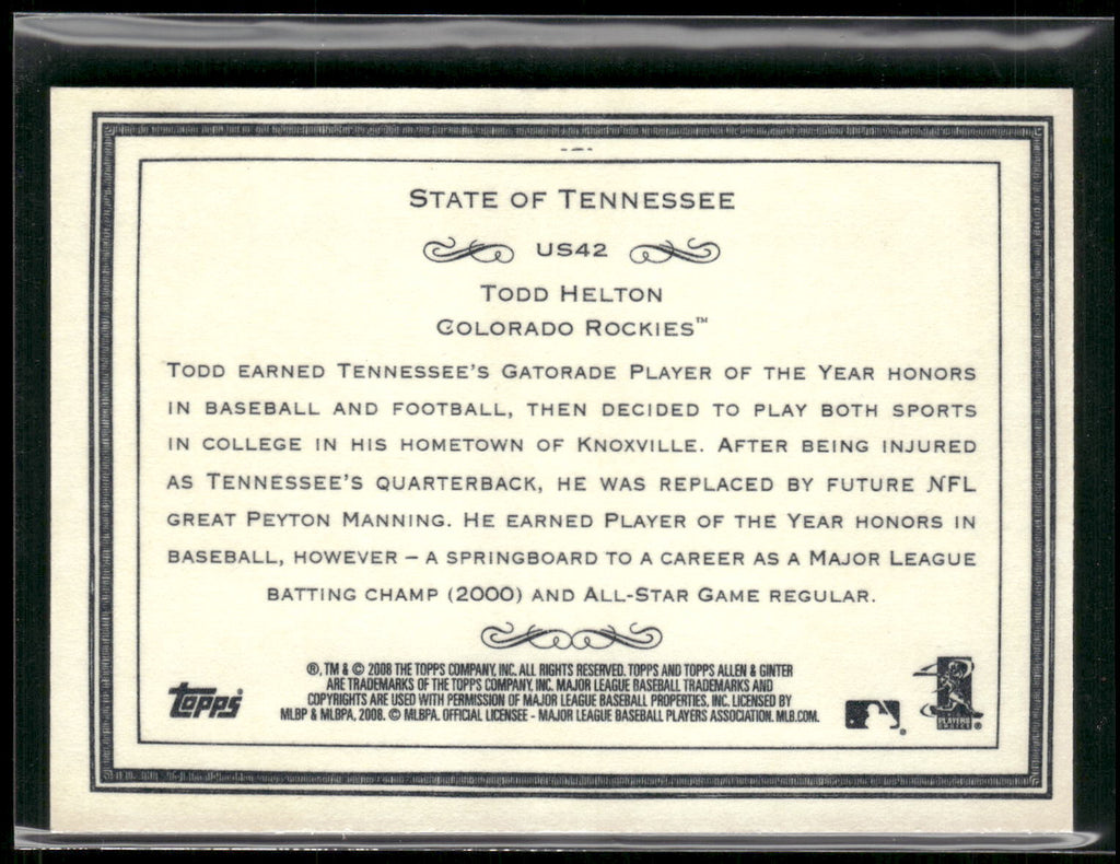 2008 Topps Allen & Ginter #US42 Todd Helton United States