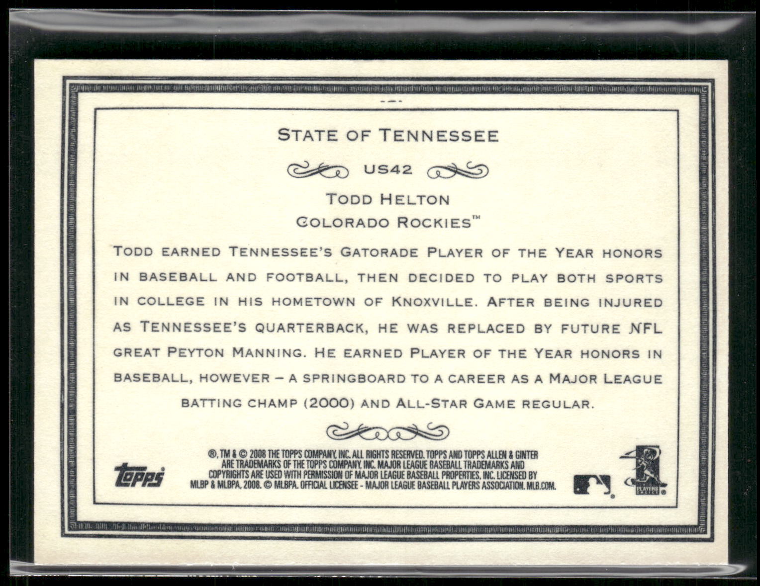 2008 Topps Allen & Ginter #US42 Todd Helton United States