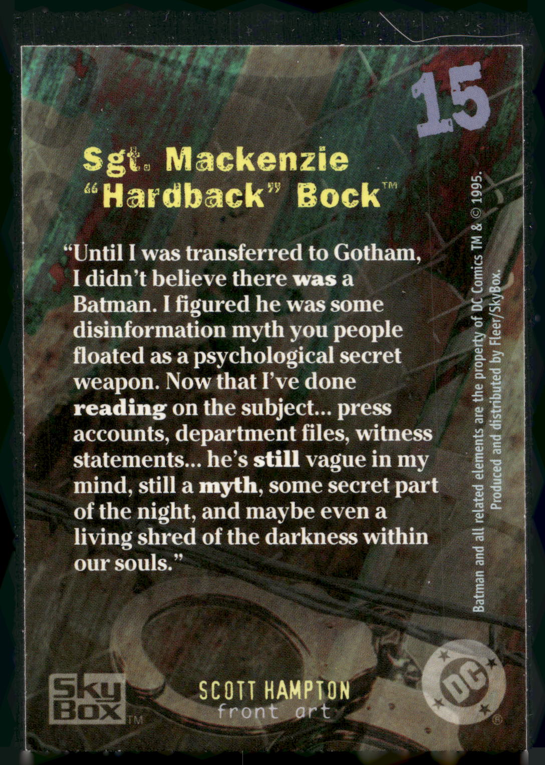 1996 SkyBox Batman Master Series #15 Sgt. Mackenzie "Hardback" Bock