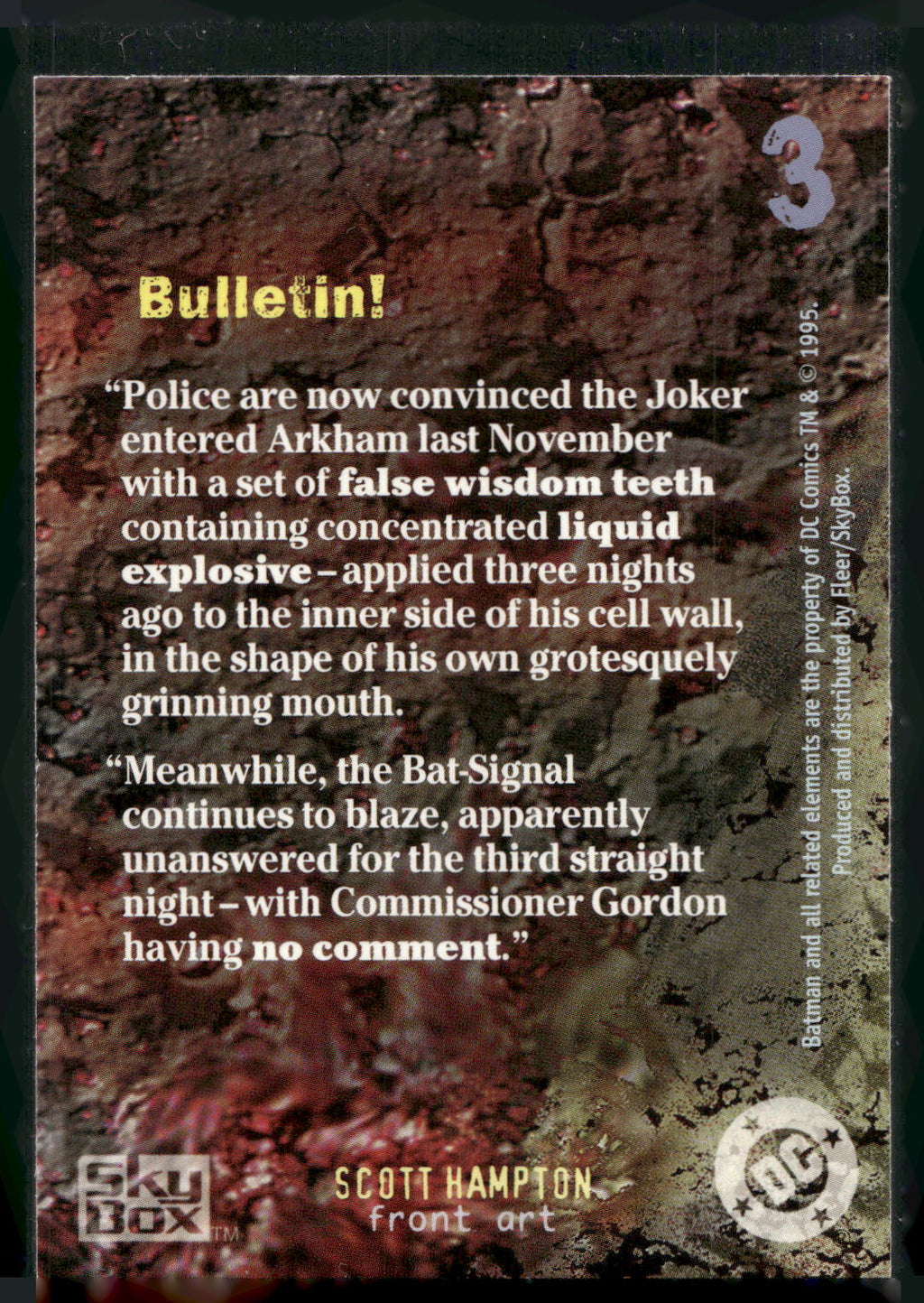 1996 SkyBox Batman Master Series #3 Bulletin!