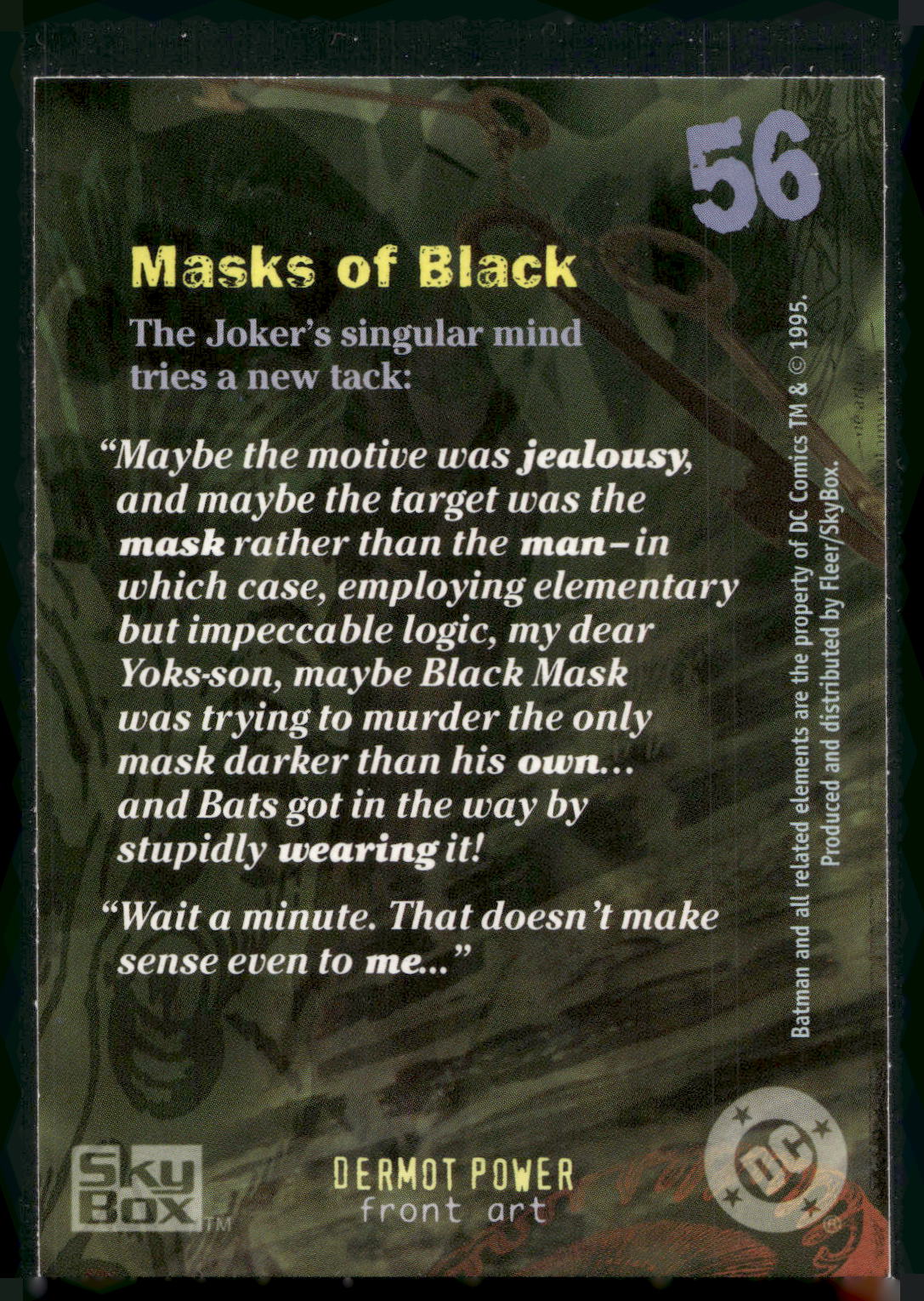 1996 SkyBox Batman Master Series #56 Masks of Black