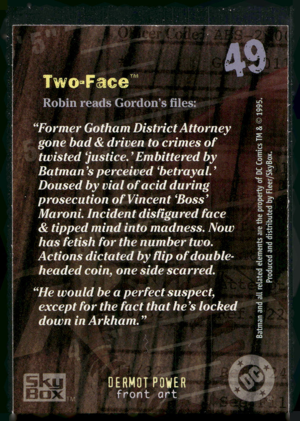1996 SkyBox Batman Master Series #49 Two-Face