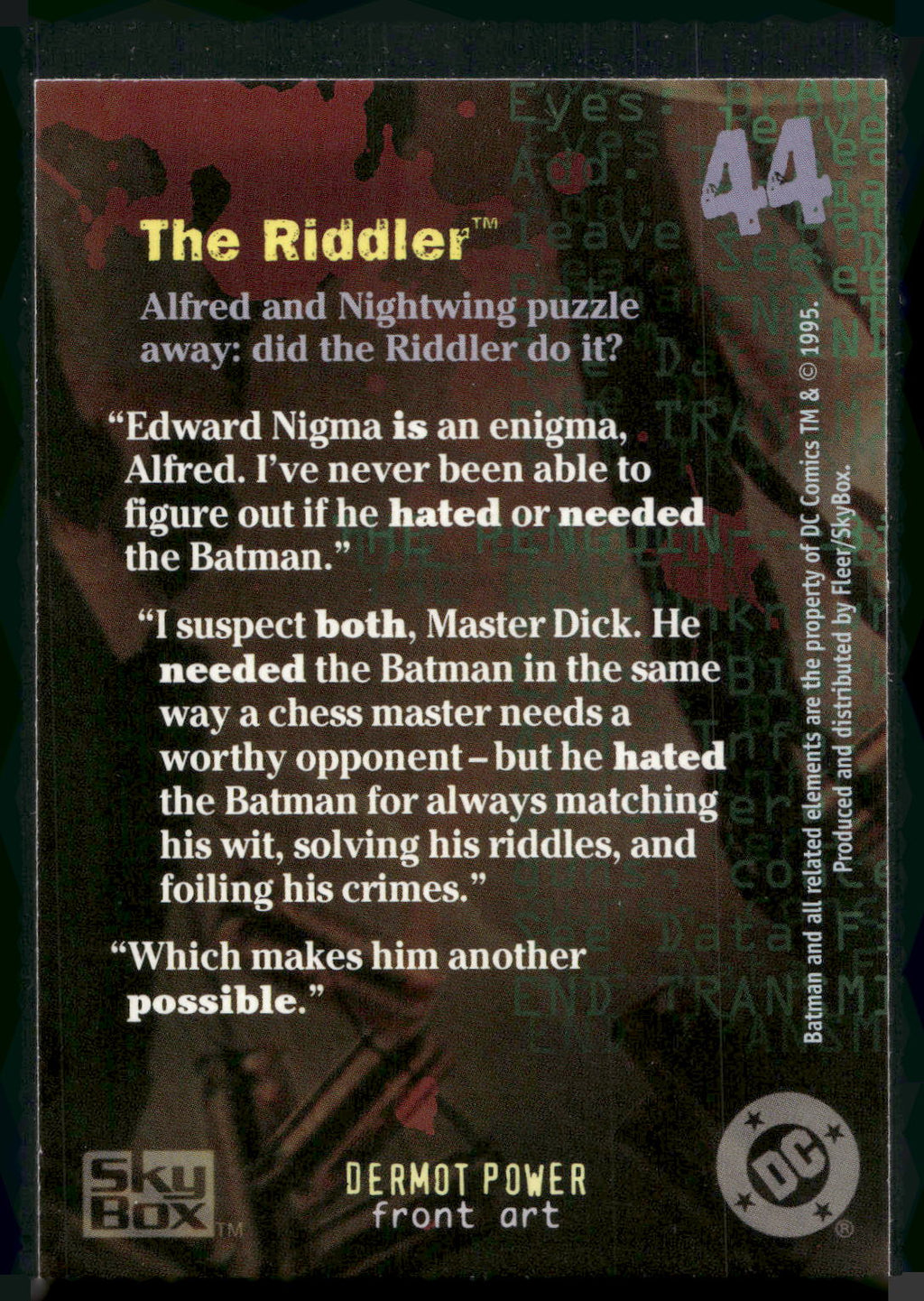 1996 SkyBox Batman Master Series #44 Riddler