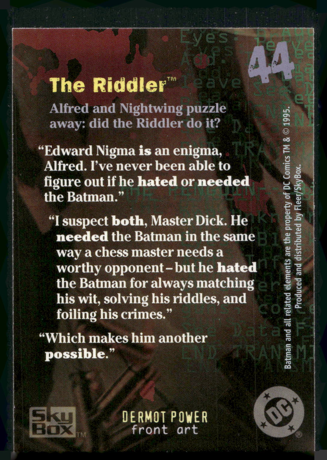 1996 SkyBox Batman Master Series #44 Riddler