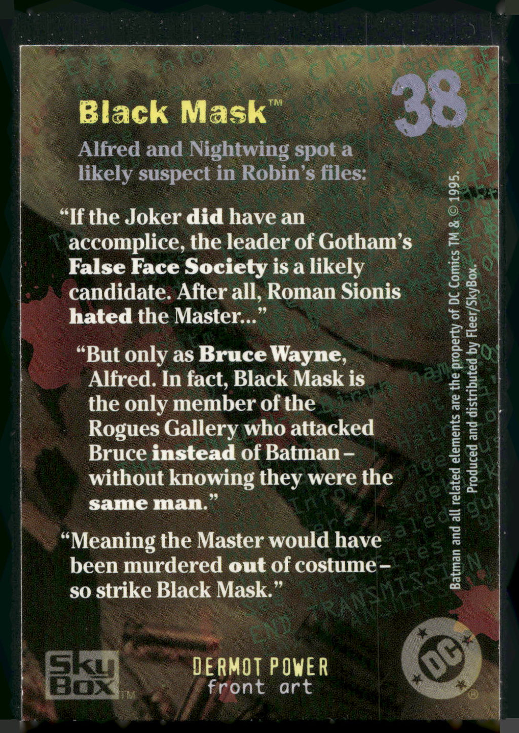 1996 SkyBox Batman Master Series #38 Black Mask