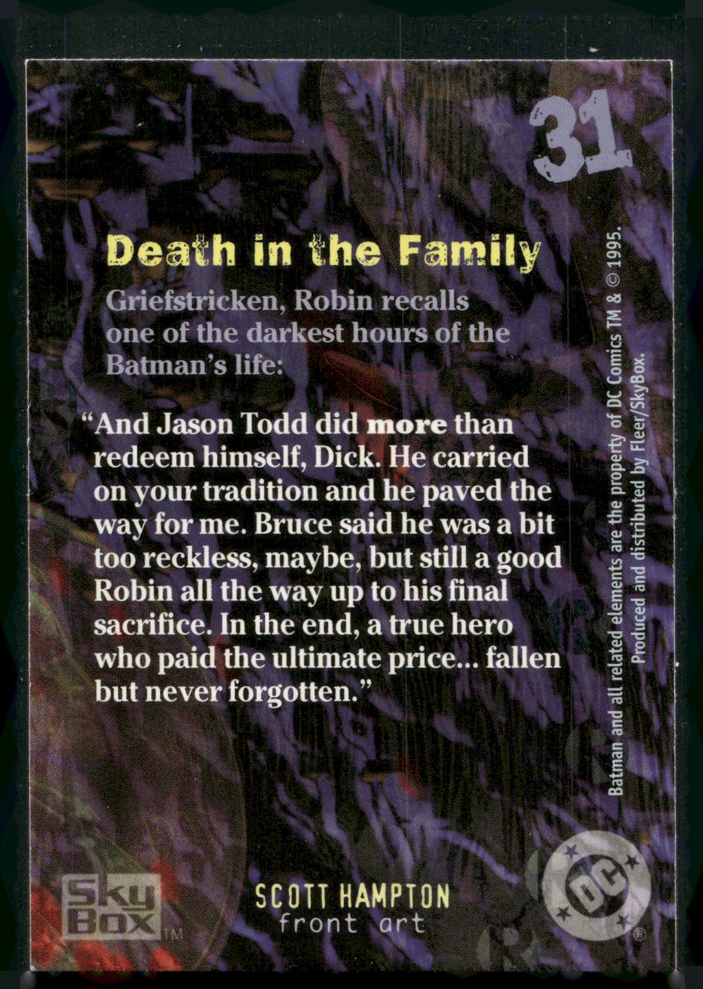 1996 SkyBox Batman Master Series #31 Death in the Family