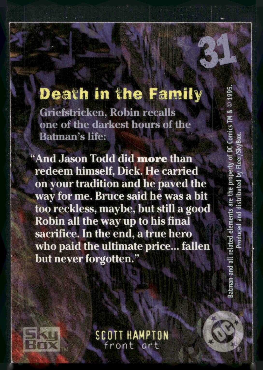 1996 SkyBox Batman Master Series #31 Death in the Family