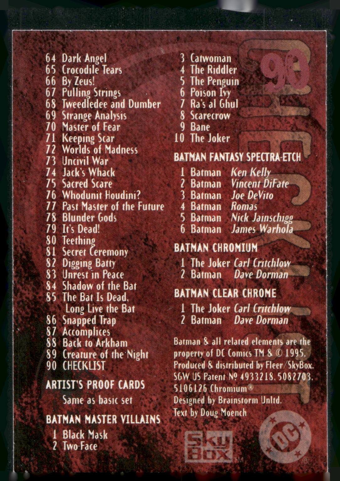1996 SkyBox Batman Master Series #90 Checklist