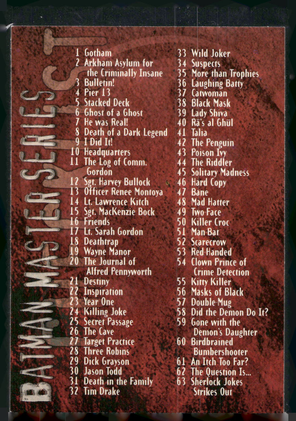 1996 SkyBox Batman Master Series #90 Checklist