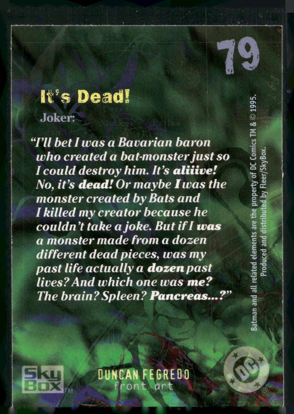 1996 SkyBox Batman Master Series #79 It's Dead!