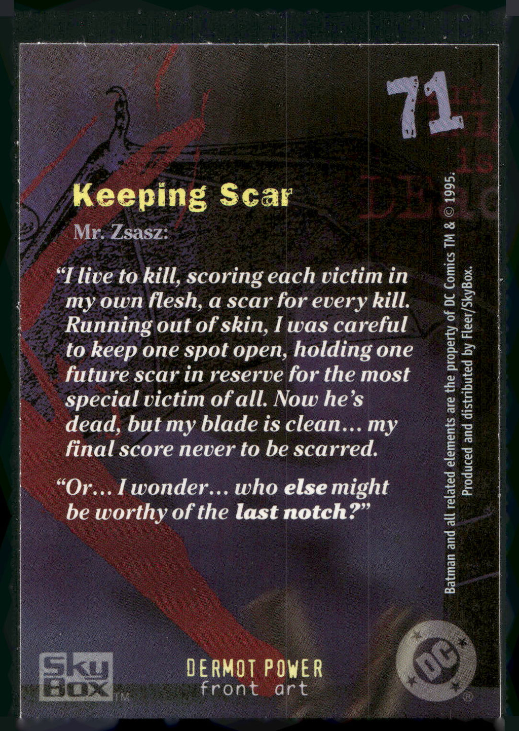 1996 SkyBox Batman Master Series #71 Keeping Scar