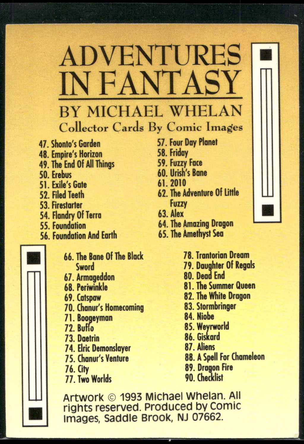 1993 Comic Images Michael Whelan Adventures in Fantasy #90 Checklist