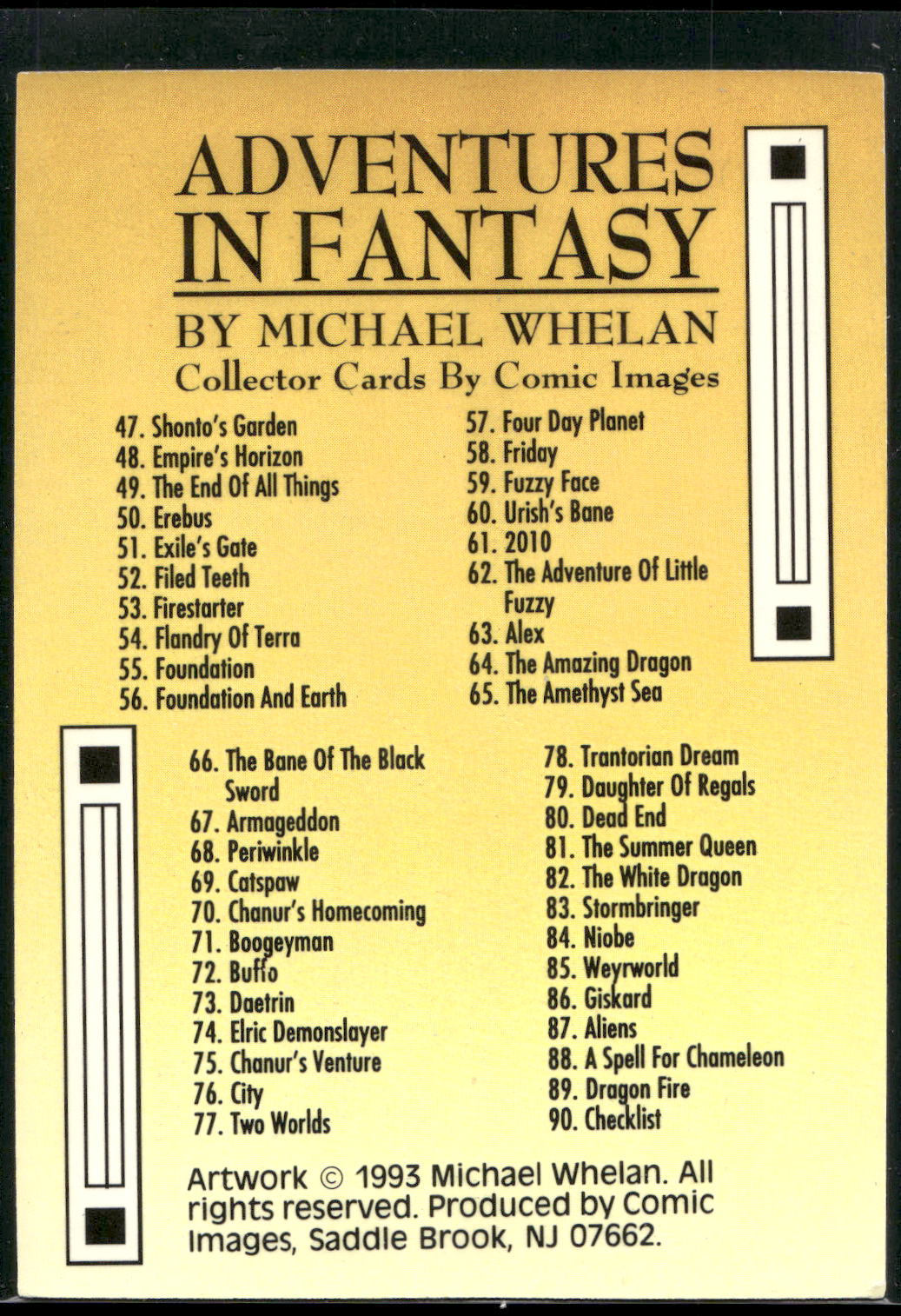 1993 Comic Images Michael Whelan Adventures in Fantasy #90 Checklist