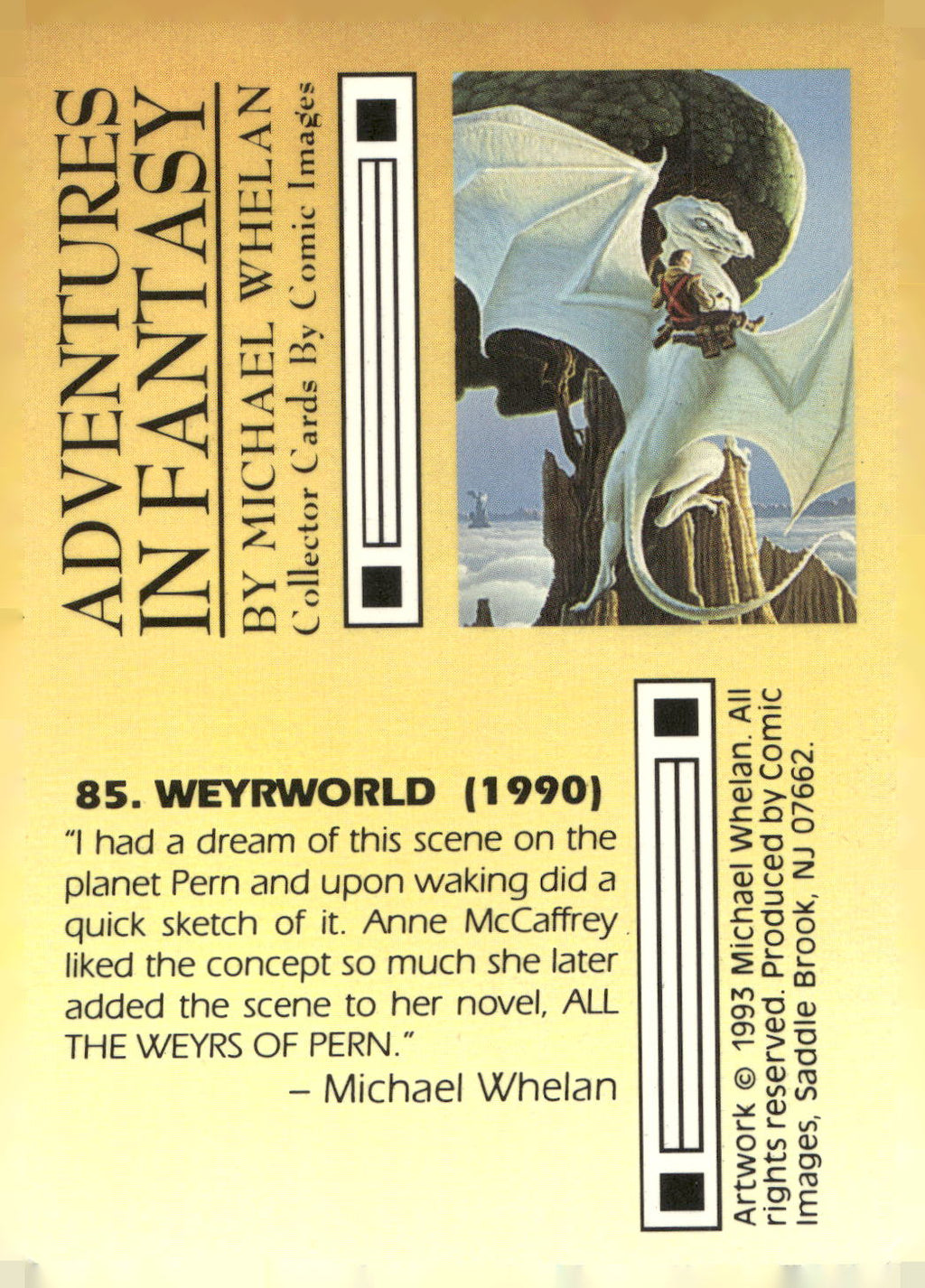 1993 Comic Images Michael Whelan Adventures in Fantasy #85 Weyrworld