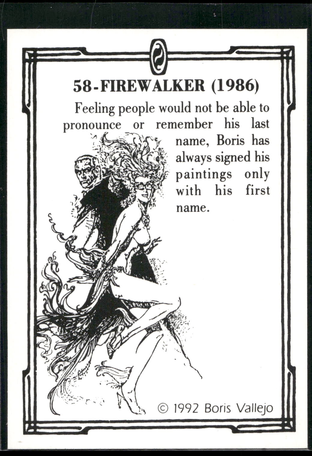 1992 Comic Images Boris Series 2: The Fantasy Continues #58 Firewalker