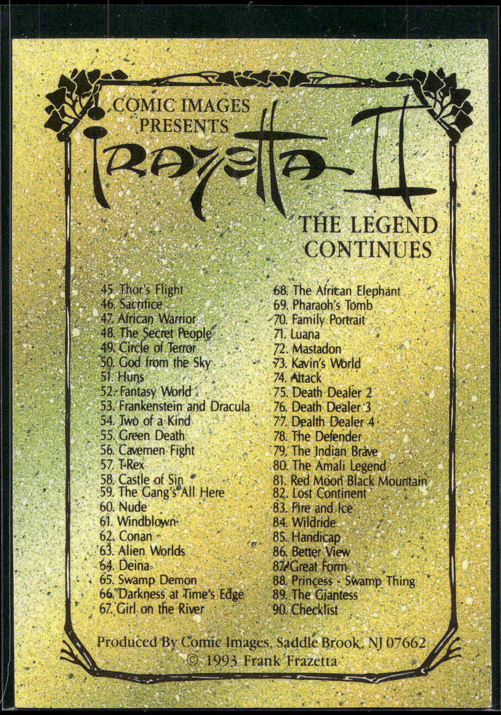 1993 Comic Images Frazetta II The Legend Continues #90 Checklist