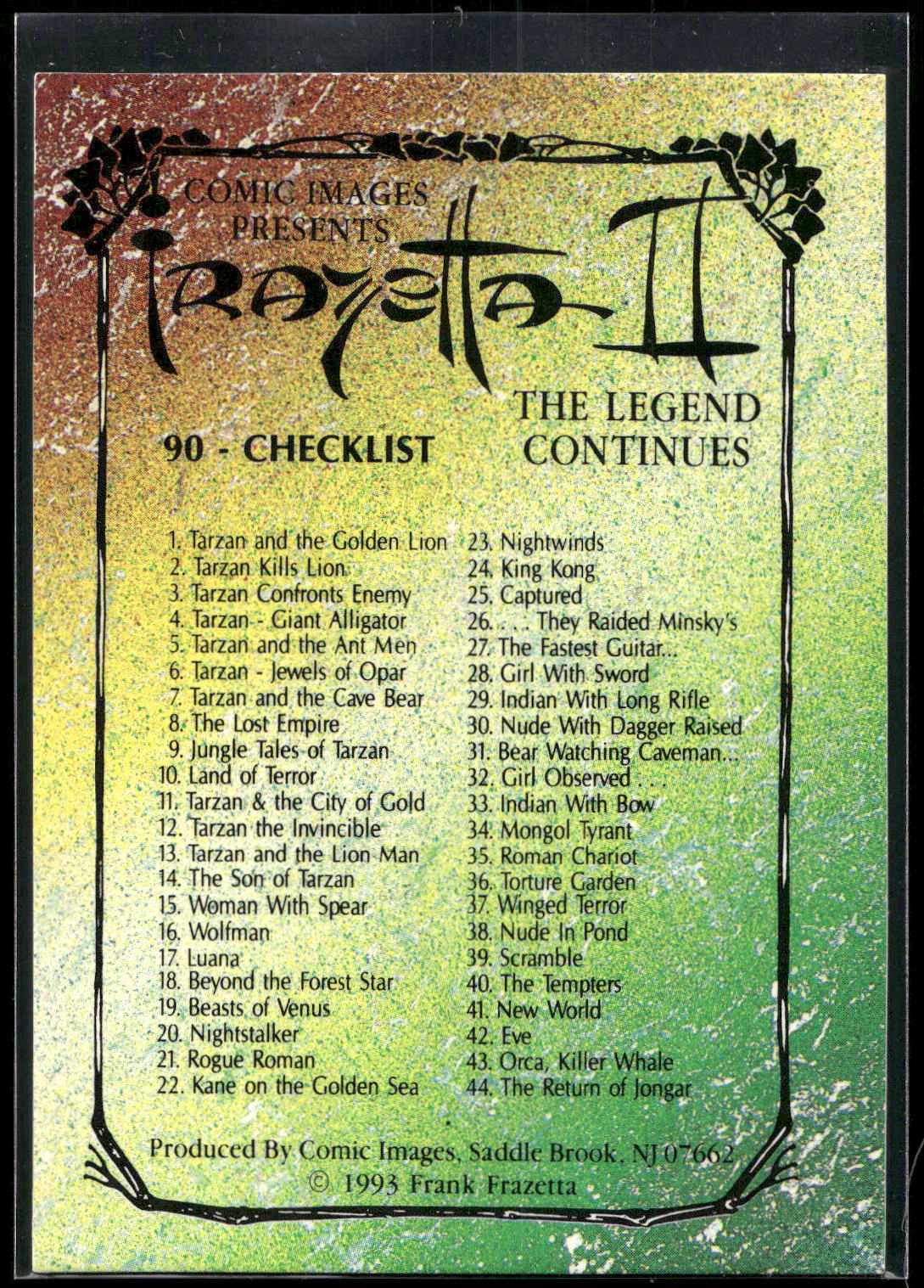 1993 Comic Images Frazetta II The Legend Continues #90 Checklist