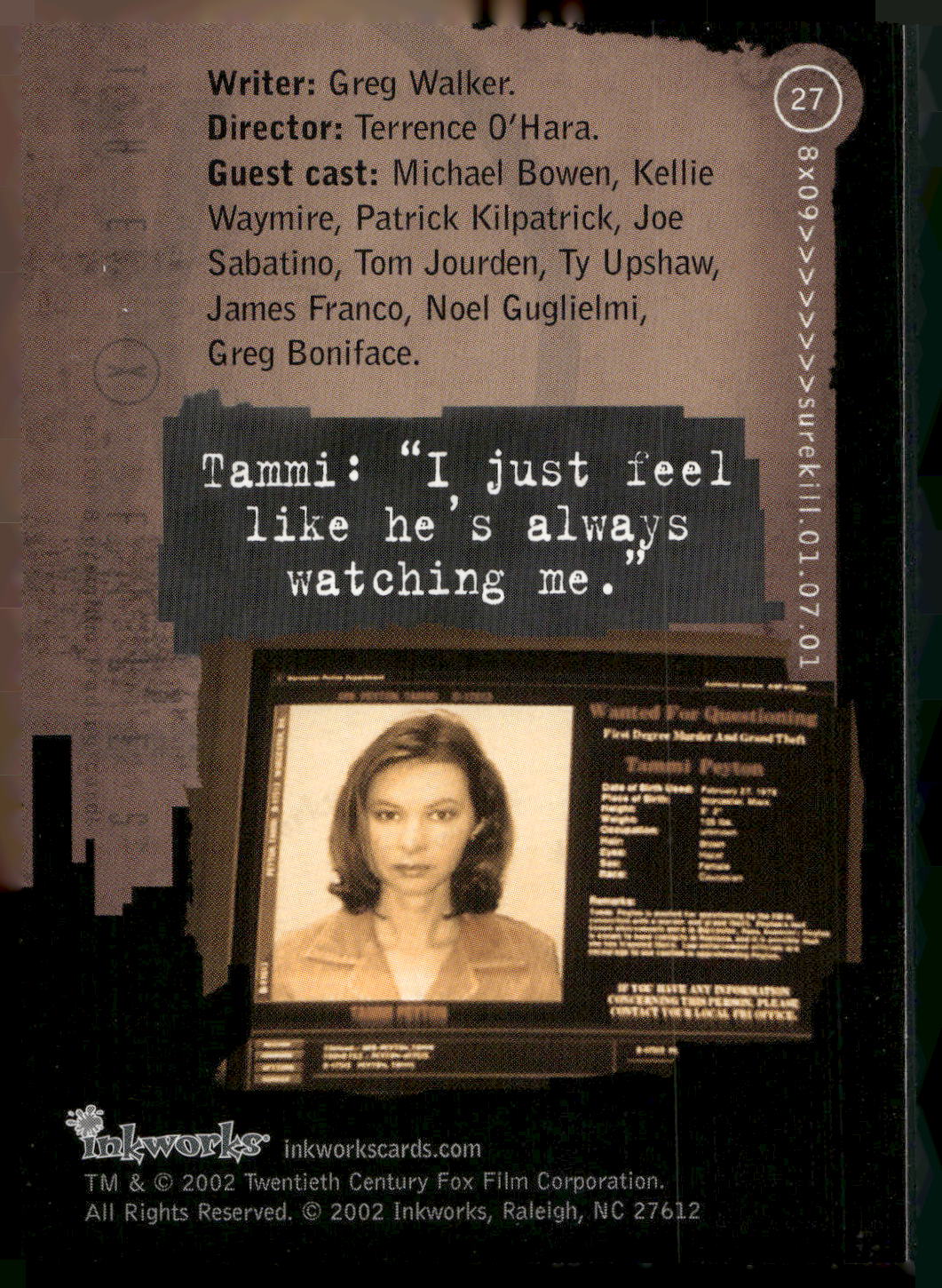 2002 Inkworks X-Files Season 8 #27 8x09 Surekill