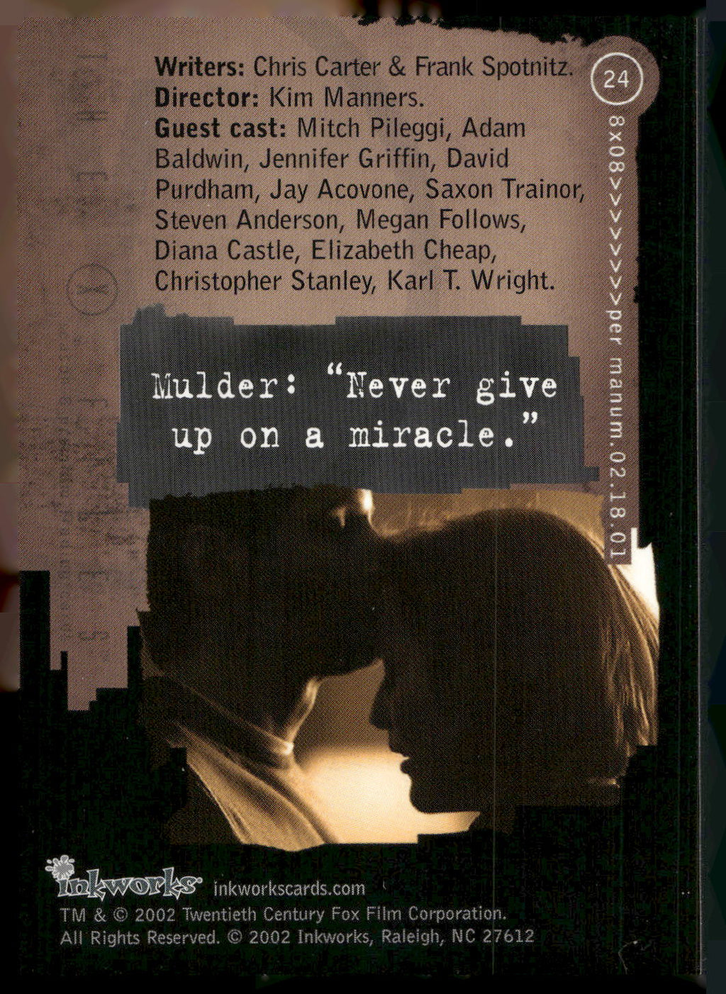 2002 Inkworks X-Files Season 8 #24 8x08 Per Manum