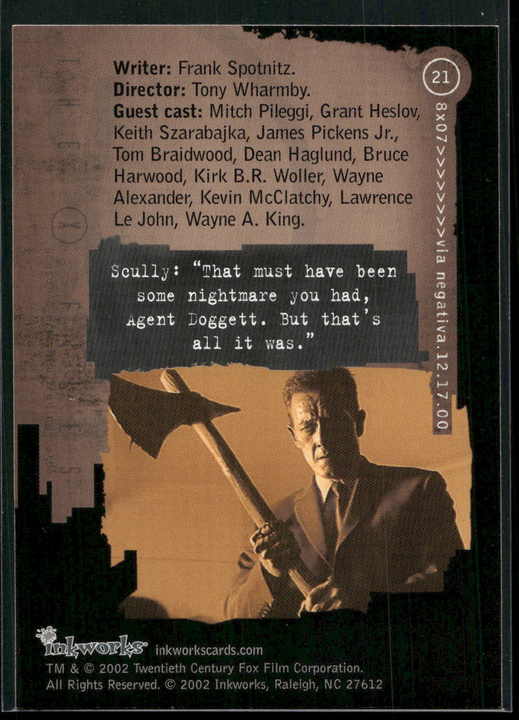 2002 Inkworks X-Files Season 8 #21 8x07 Via Negativa